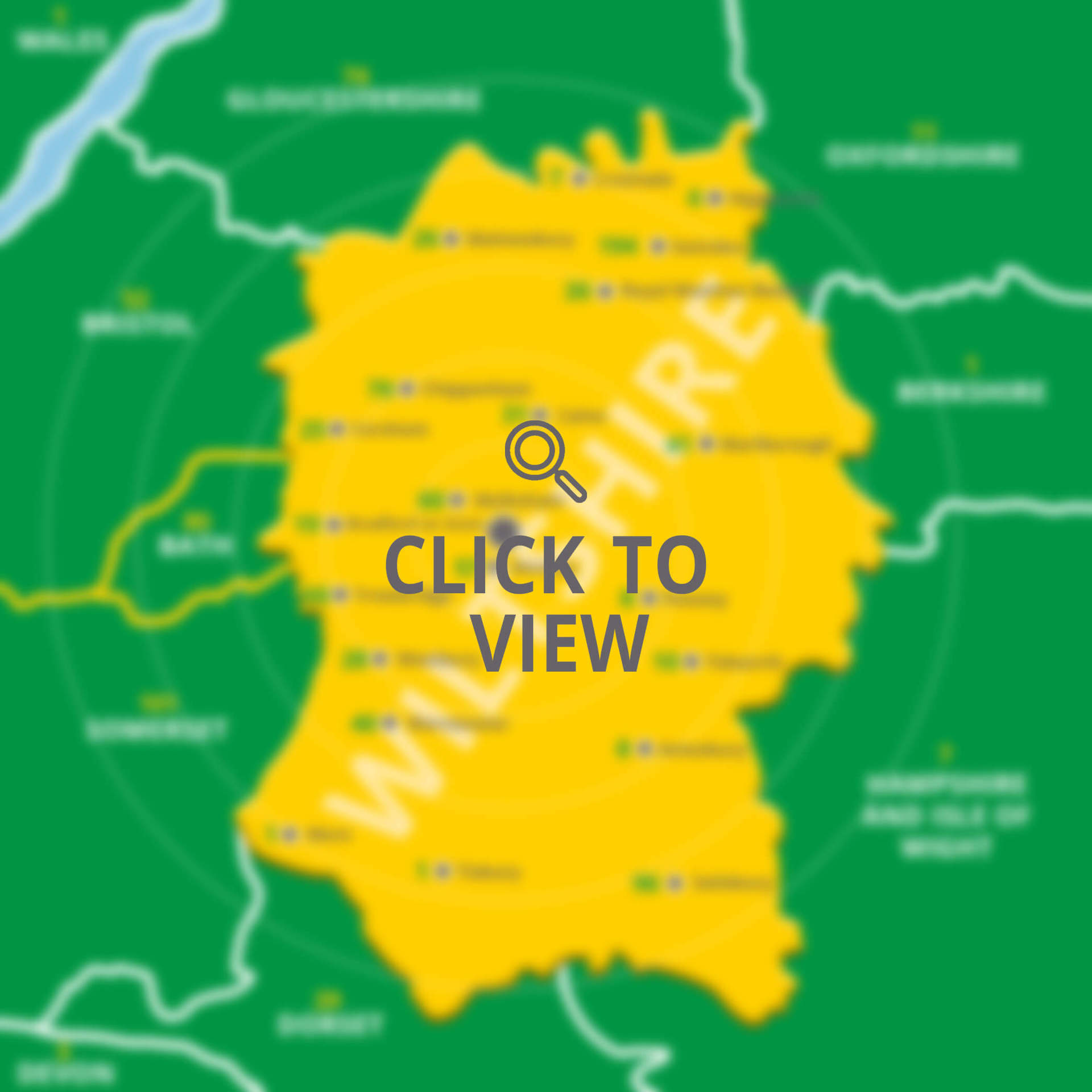 A graphic illustrating a blurred yellow map of Wiltshire with a grey magnifying glass and 'click to view' text overlay. A graphic illustrating a blurred yellow map of Wiltshire with a grey magnifying glass and 'click to view' text overlay.