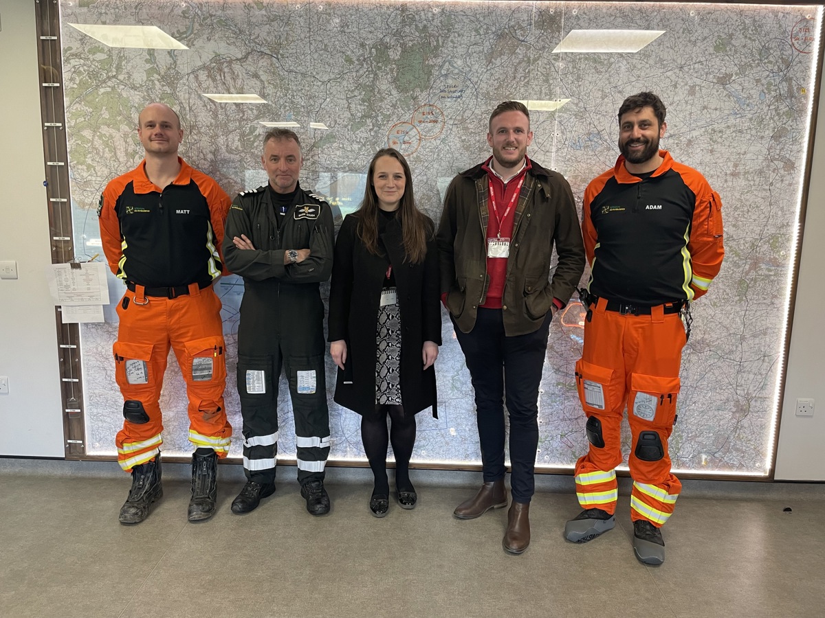 Representatives from Backhouse with a pilot and two paramedics Representatives from Backhouse with a pilot and two paramedics