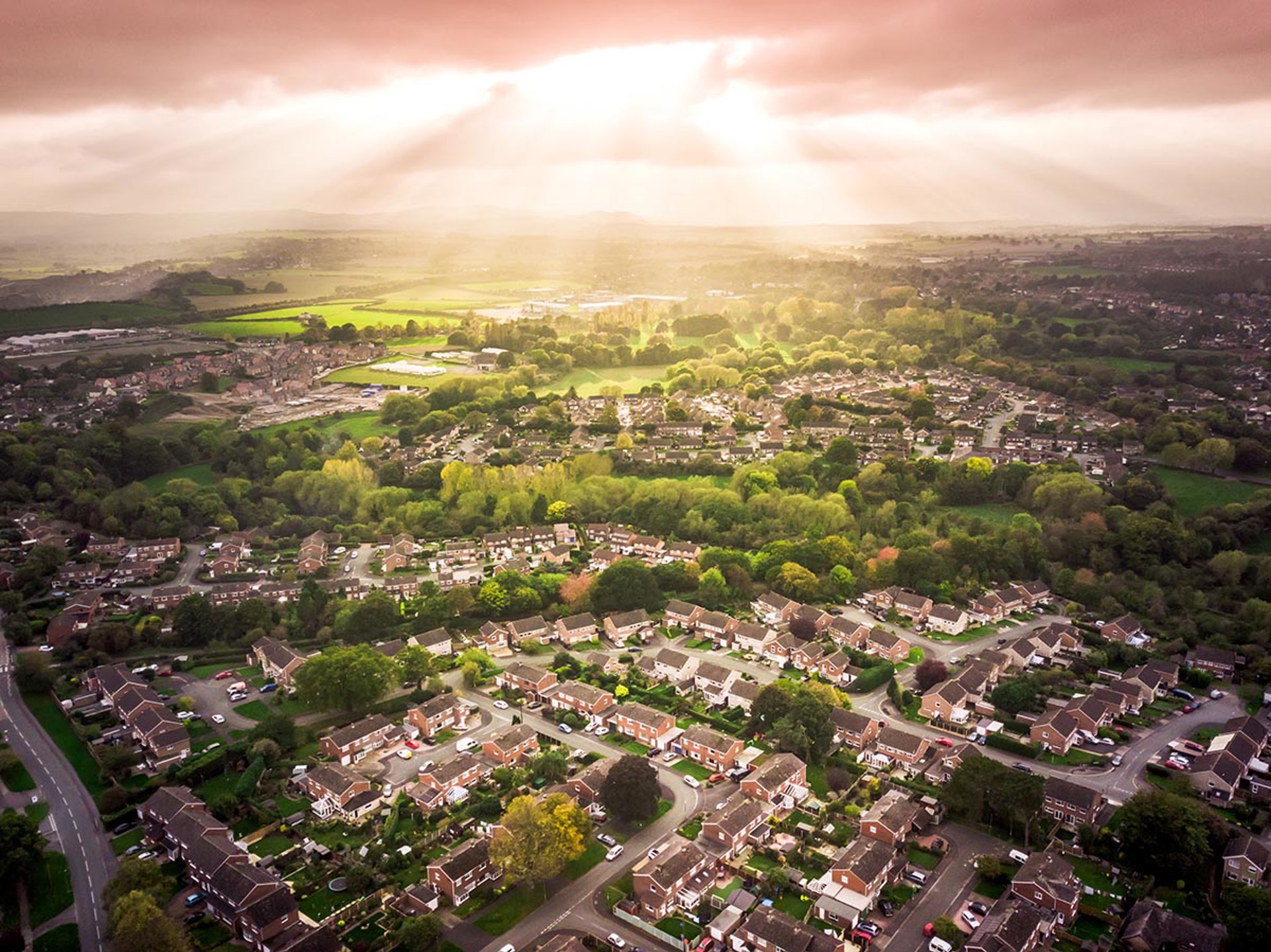 An aerial view of a town