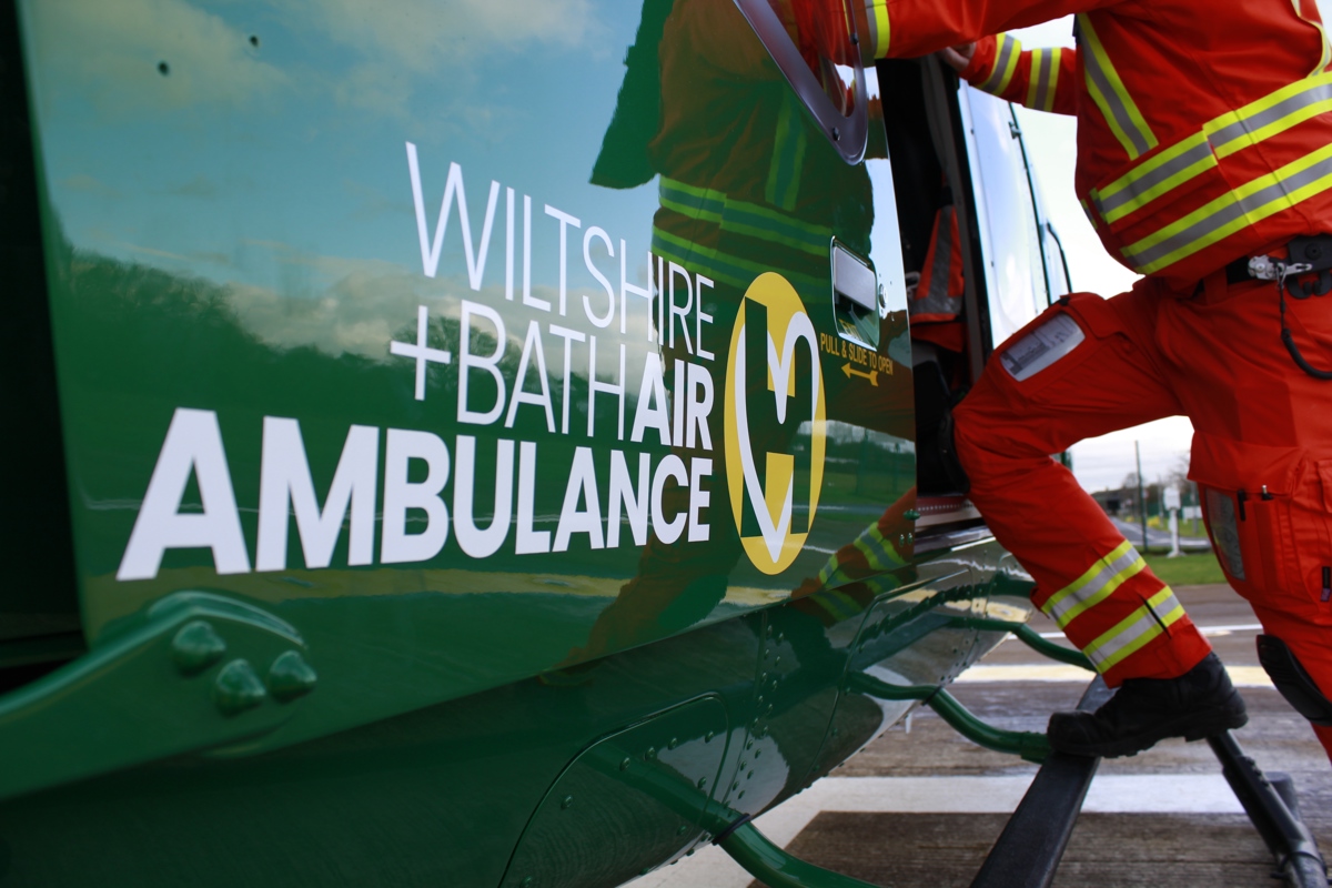 Wiltshire and Bath Air Ambulance aircraft with crew stepping in