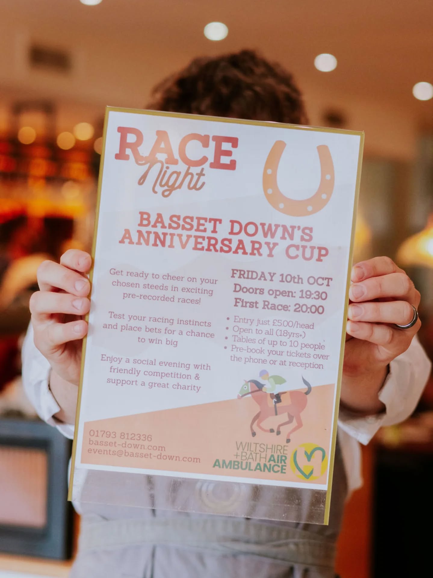 Picture of Charity Race Night poster containing information written on this webpage.